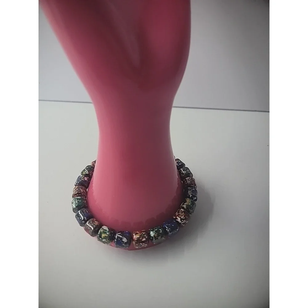 Vintage Bracelet Stone Variegated Speckle Red Blue Stretch Jewelry Costume